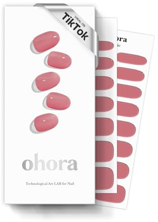 ohora Semi Cured Gel Nail Strips (N Juliet) - Pink, Solid, Works with Any UV/LED Lamps, Salon-Quality, Long Lasting, Easy to Apply & Remove - Includes 2 Prep Pads, Nail File & Wooden Stick