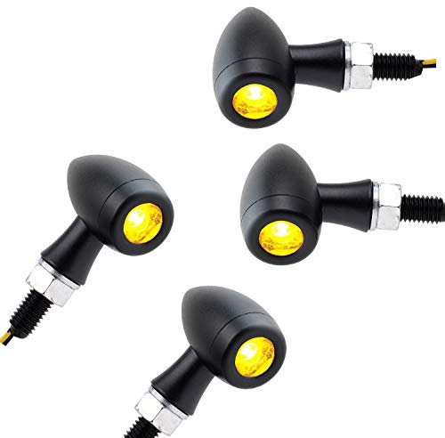Germany Motorsports LED Motorrad Mini Blinker Bullet Bates-Style Chopper Custom Caferacer schwarz (2 Paar)