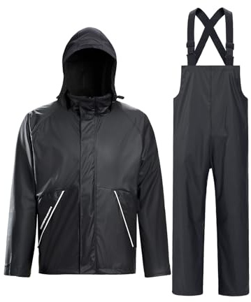 TOWN&FIELD Rain Suits for Fishing Waterproof Rain Gear for Men Women Heavy Duty Rain Coat Jacket with Pants/Overalls(Black,3XL)