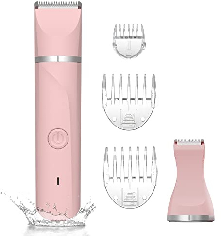 Bikini Trimmer for Women,Electric Razors Shaver for Bikini Legs Pubic Hair,Rechargeable Ladies Bikini Hair Trimmer Removal with Snap-in Ceramic Blades IP7X Washable Head,Wet and Dry Use,Pink