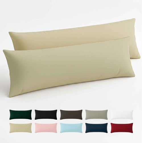 Federe 40x145 Cotone Rinforzato (Set da 2) - Beige - Trama Fitta a 57 Fili/cm² - Federe Cuscini 40x145 cm - Federe Cuscino 40x145 Certificate Oeko Tex - Dreamzie