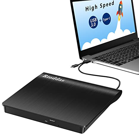 Disk Duplicator External DVD Drive USB 3.0 Type C Portable CD DVD +/-RW Optical Drive Player DVD/CD ROM Burner Reader Writer Compatible with Laptop Desktop PC Windows Linux OS Apple Mac MacBook