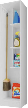Buyqualia Armario hogar escobero Multiusos en Color Blanco (Alto 170 cm/Ancho 35 cm/Fondo 32 cm)