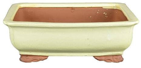 Vaso per bonsai rettangolare in gres smaltato bianco 18x13x6 cm - G02c