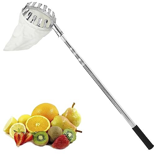 DXDRT Recogedor de Fruta Telescópico, Recolector de Frutas de 6M con Poste de Acero Inoxidable Liviano, Herramienta de Recogida de Frutas para Manzana,Pera,Limón,Naranja,Cerezas y Más Frutas