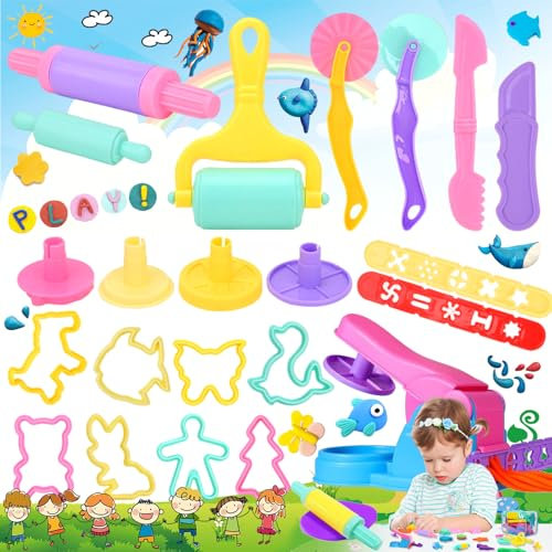 Benaton 22 Stück Knetwerkzeug, Knetwerkzeug Ab 3 Jahre, Knete Zubehör Kinder Plastilin Werkzeuge, knetwerkzeug Clay, Knete Ausstechformen Extruder, knete zubehör playdoh knete(Zufällige Farbe)