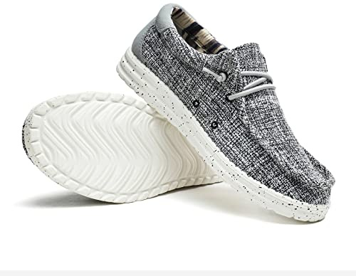 Comfortable and Stylish Loafers Men’s Machine Washable Slip On Lace Up Casual Loafer Lightweight Breathable Canvas Shoes for Men Black and White Size 10