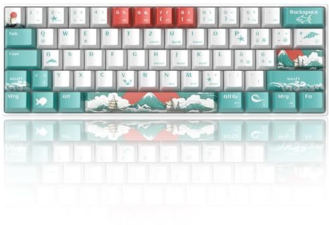 MageGee MK-STAR61 60% Mechanische Tastatur DE Layout, Hot-Swap-fähige kabelgebundene RGB-Gaming-Tastatur mit Farbstoff-Sublimationstastenkappen, vorgeölten Schaltern, Eva-Schaum für Mac/Win (Wellen)