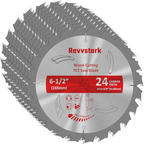 Revvstark 10 PCS Circular Saw Blade 6-1/2 24T for Cutting Wood, 5/8 Arbor