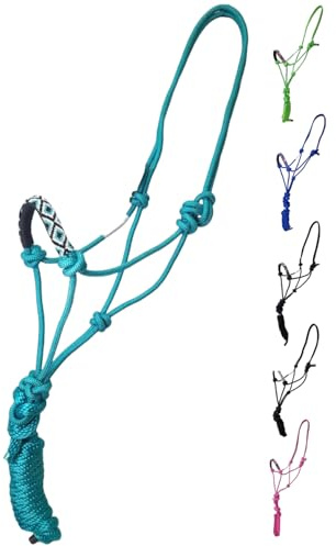 Tahoe Tack Copper Tip Series Braided Rope Horse Halter with Navajo Beaded Noseband, Cowboy Knots, 10 Ft Lead