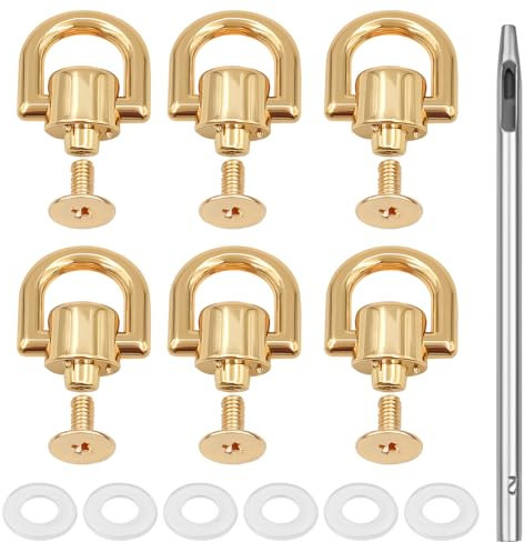 6 Stück Nieten D Ringnieten Nagel aus Zinklegierung, Gold Nieten für Leder Set mit Locher und Silikondichtung, Schraubnieten für Leder für DIY Handtasche Rucksack Geldbörse Handyhülle Ledergürtel