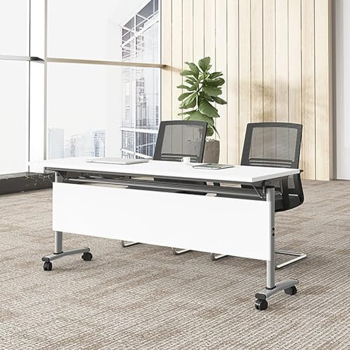 Vikbart konferensbord – rektangulärt rullande multifunktionellt datorskrivbord för kontor, hem och studier, bärbar design, storlek 140 x 60 x 75 cm (55,1 x 23,6 x 29,5 tum), färg C