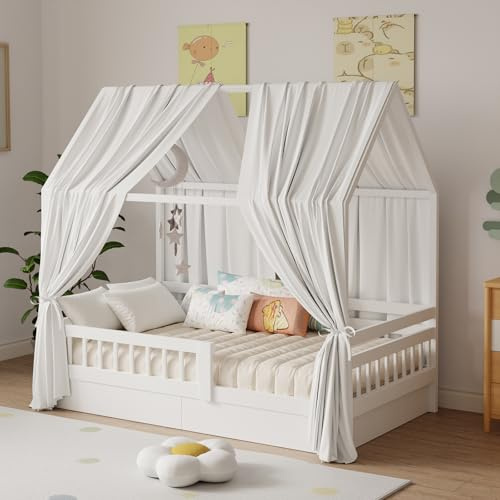 Zdada Ciel de lit en mousseline avec 2 pièces de ciel de lit, ciel de lit, ciel en tissu pour lits domestiques, filles et garçons, baldaquin, décoration de chambre d'enfant, 67 x 270 cm, blanc