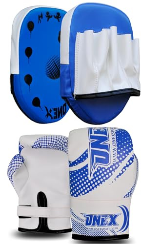 Toddler Boxing Set – Soft Boxing Gloves & Focus Pads for Ages 2-5 | Mini Training Kit for Boys & Girls | Safe, Non-Toxic Padding for MMA, Muay Thai & Kickboxing Practice (BLue/White)