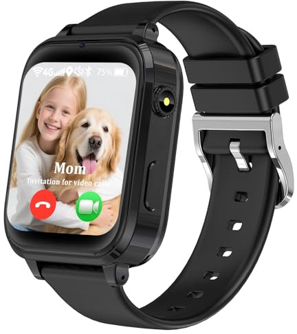 kaacly Reloj Inteligente Niño 4G con GPS Videollamadas HD Chat Familiar SOS Teléfono,IP68 Resistente al Agua, Smartwatch Niños Regalos para Niños Niñas