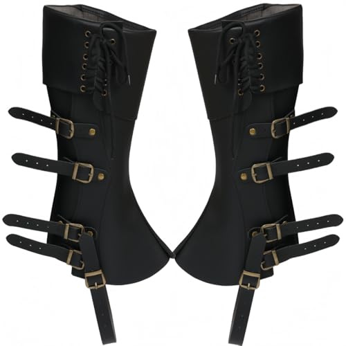 XWXLDD Medieval knight combat boot cover, knee high, with multiple buttons and straps, used for historical reenactment LARP (Black, one size fits all)