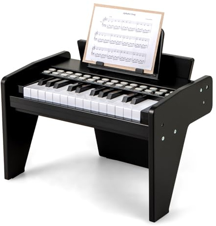 KOMFOTTEU Clavier 25 Touches pour Enfants, Piano Électronique avec Touche Lumineuse & Pupitre, Piano Numérique pour Enfant de 3 Ans+, Enregistrement & Lecture, Mode Apprentissage (Noir)