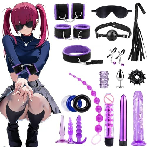 Oziral Kit da 20 pezzi per bondage e costrizione. Sex toys per coppie e donne, accessori per bondage e costrizione per la camera da letto, neri e viola.