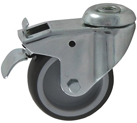 Apparaterollen 75mm Rad aus Gummi grau Befestigung Rückenloch als Lenkrolle mit Bremse Transportrolle (Lenkrolle Rückl. + Bremse 75 mm)