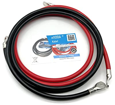Exoda set cavi batteria 50 mm² 200cm con capocorda M8 rosso e nero per auto barca moto alta qualità flessibile resistente a temperature fino a 70