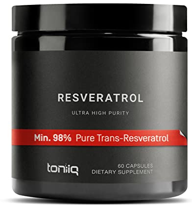 Toniiq Ultra High Purity Resveratrol Capsules - 98% Trans-Resveratrol - Highly Purified and Bioavailable - 60 Caps Reservatrol Supplement