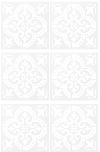 Fenroq 6 PièCes SéRies DIY Peinture 30X30 Cm Vintage Fleur Motif Pochoirs Modèle pour Carrelage Mur Plancher Meubles Peinture DéCorative