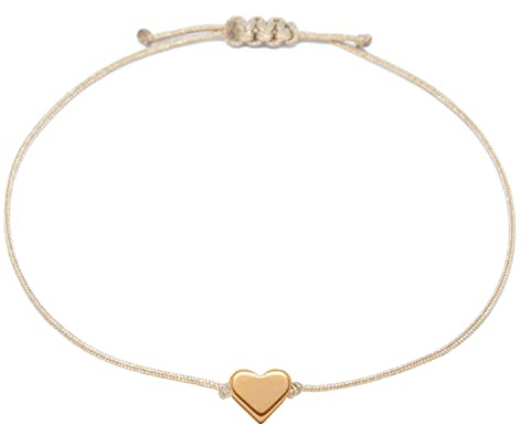 Selfmade Jewelry Armband Damen Herz Roségold Handgemachtes Makramee Armbändchen mit Herzchen Größenverstellbar Inkl. Geschenk-Verpackung (Rosegold - Beige)