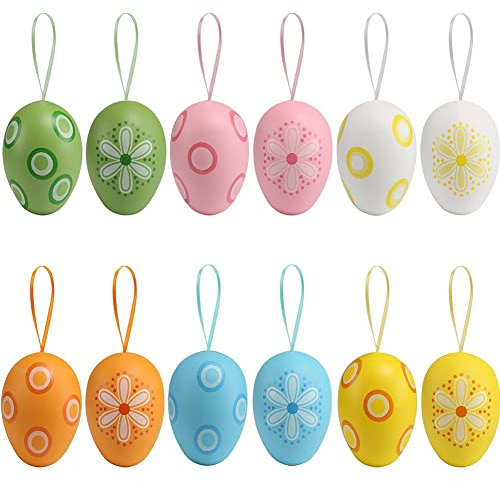 HERZWILD 12pcs Ostereier zum Aufhängen Ostereier mit Schnur Bunte Deko - Eier zum Aufhängen Oster deko (B)
