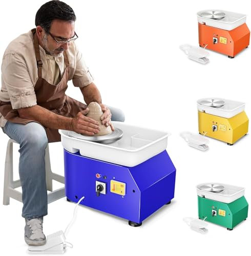 Kotsy Elektrische Töpferscheibe, 25cm 350W Töpferscheibe Elektrisch profi mit Fußpedale,Keramikformmaschine Tonformwerkzeug für Erwachsene,DIY,Töpferanfänger,Töpferstudio (Blau)