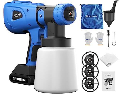 Spray Gun Electric Cordless Fence Wall Paint Sprayer Electric Airless Li Battery with 1500mAh Battery and Charger, 4 Nozzles/3 Patterns, and Adjustable Valve, With gloves