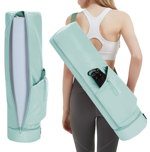 sportsnew Yoga Mat Bag Large with Carrying Strap, Bottle Pocket and Wet Compartment, Long Pilates Bag with Full Zipper for Thick Mat