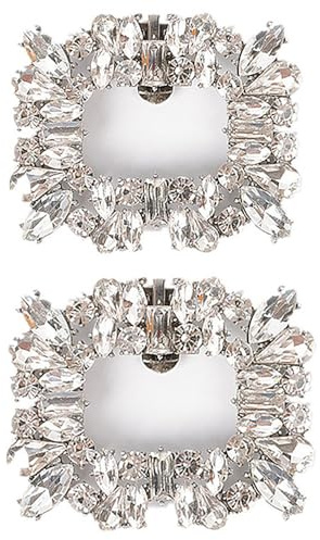 TRIXES 1 Pair Rectangular Rhinestone Shoe Clips - Elegant Silver Clip On Buckle-Style Decorations for Shoes - For Weddings, Parties & More - Footwear Accessory