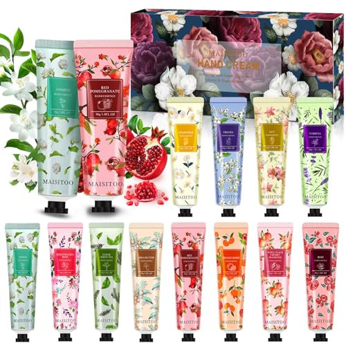 ZQEJEFD Mini Crèmes pour les Mains, 12 Pièces Coffret Crème de Mains, Crème Mains Réparatrice, Beurre de Karite, Rose, Camomille - Idee Cadeau- Coffret Cadeau Noël et d'Anniversairepour Femmes Hommes