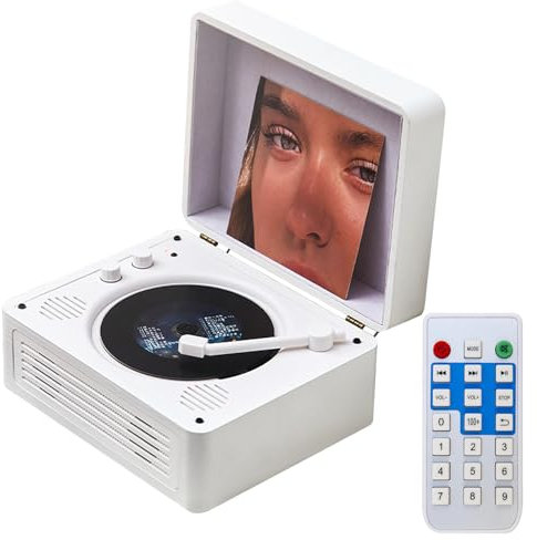 CD Reproductor, Reproductor CD de Escritorio Bluetooth 5.4, Reproductor de CD Portátil con Altavoces HiFi, Maleta Retro Reproductor de CD de Madera Blanca Soporte CD/CD-R/CD RW/MP3/WMA, Regalo