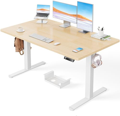 ErGear Electric Standing Desk-140 x 80 cm-100kg Load Capacity Height Adjustable Desk with Advanced Brushless Motor,Quiet Operation, Sturdy Metal Frame,Four-part Tabletop