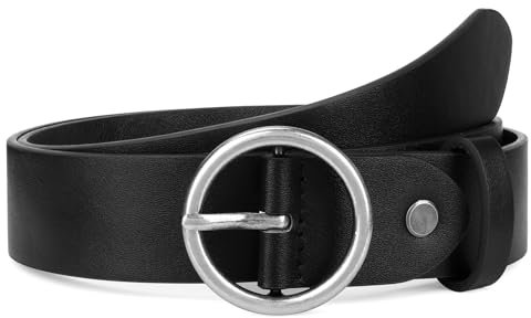 VONMELLI Modischer PU Ledergürtel Damen Jeans Taillengürtel Damen Mit Runder Schnalle für Hosen Schwarz/silberne Schnalle Passform für Taillengröße 63-77cm