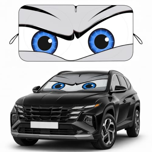 Car Windshield Sun Shade, Funny Eyes Sun Visor, Wear-Resistant Black Tape, Foldable 63''x31.5''