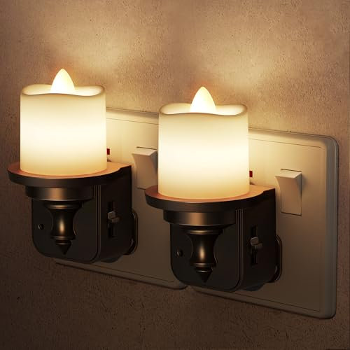 LOHAS-LED Night Light Plug in Wall, Plug in Night Light, Dusk to Dawn Sensor, 0-100LM Dimmable, 3000K Warm White, Flameless LED Candle Vintage Nightlight for Hallway, Bedroom, Kitchen, 2 Pack