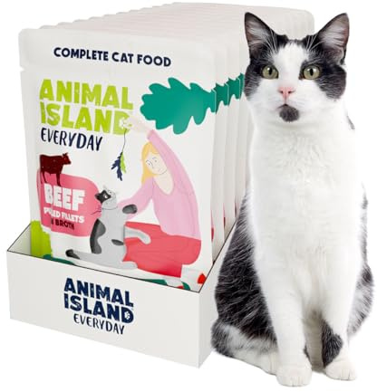 Animal Island Pâtée pour Chat Adulte Everyday Effiloché de Bœuf au Bouillon Aliment Complet sans Céréales Sachet Fraîcheur Bouchées en Sauce Texture Tendre Riche en Protéines Naturel, 12 x 85g