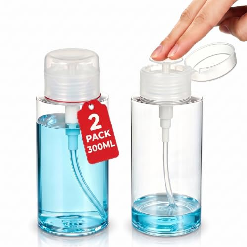 Healeved Lot de 2 Flacon Pompe Vide 300ml, Distributeur Eau Change Bébé et Alcool, Bouteille Doseur Transparent pour Démaquillant Voyage, Rechargeable avec Bouchon pour Soins Quotidiens Et Voyage