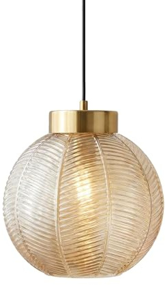 LFsem Modern Lovely Pendant Light with 20cm Amber Spherical Glass Shade & Gold Top,Vintage E27 Loft Bar Ceiling Hanging Lamp for Dining Room Living Room Bedroom
