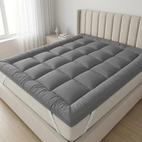Mattress Topper Double Bed 10cm Extra Thick Super Soft Fluffy Bounce Back Heavy Fill 4 Inches Box Stitched Quilted Breathable Machine Washable Double Mattress Pad Strong Corner Elastic Straps