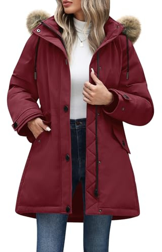 CMTOP Giacca Invernale Donna Media Lunga Cappotto Impermeabile Calda Comodi Antivento Parka Giubbotto Elegante Moda con Cappuccio Staccabile in Pelliccia Jacket Slim Fit con Zip Tasche