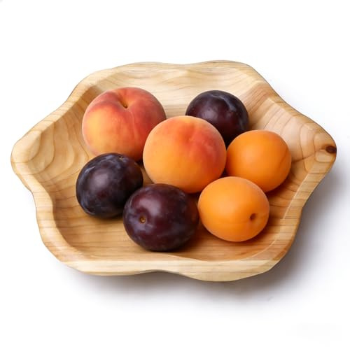 Leikurvo Frutero de madera natural, ensaladera decorativa, cuenco de madera hecho a mano, cuenco decorativo irregular creativo para ensaladas, aperitivos, frutas, llaves (28 x 28 x 3 cm)