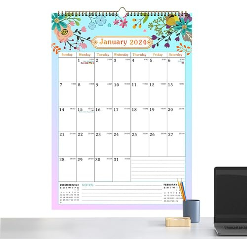 Calendario 2024 - Calendario da parete decorativo, organizzatore mensile | Robusta agenda con rilegatura a, grandi giornalieri per appunti, pianificazione di eventi familiari e pianifi