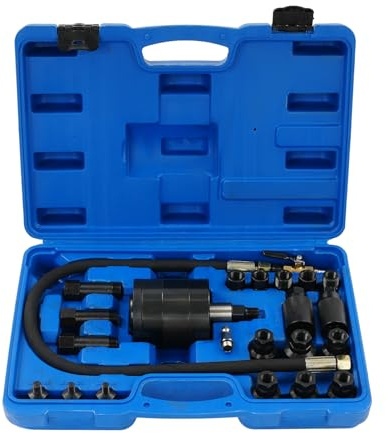 PurpleMinder Juego de extractores de inyectores neumáticos, 23 piezas, con 19 adaptadores para motor diesel, presión de 5-8 bar, incluye maletín de almacenamiento de acero 45#