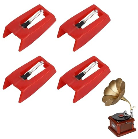 Juego de 4 agujas de repuesto para tocadiscos de vinilo compatibles con Crosley, ION, Jenasen, Bush, Teac y otros - Stylus de cerámica de rubí para reproducción de audio de alta fidelidad y Sat