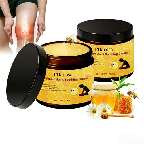 Bee Venom Cream Extra Strength 2×60 g, Naturally Massage Cream for Joint, Arthritis, Muscles Pain Relief & Recovery, Bee Venom Skin Treatment Cream for Lower Back, Knee, Neck, Shoulder, Hip & Feet
