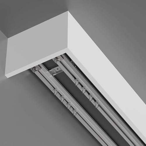 Sistema de riel doble Ain con rodillo silencioso, riel de montaje en techo/pared de aleación de aluminio blanco de 1,1 m para dormitorio y sala de estar, caja de pelmet incluida, funcionamiento suave