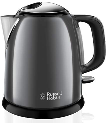 Russell Hobbs Wasserkocher klein [1,0l] Colours+ Edelstahl Grau (2400W, Schnellkochfunktion, herausnehmbarer Kalkfilter, außenliegende Wasserstandsanzeige, kleiner Reisewasserkocher)Teekocher 24993-70